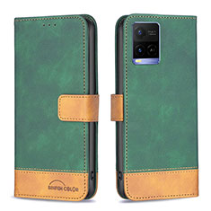 Leather Case Stands Flip Cover Holder B02F for Vivo Y21G Green