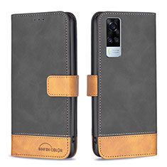 Leather Case Stands Flip Cover Holder B02F for Vivo Y31 (2021) Black