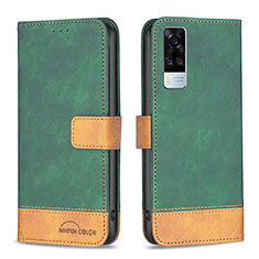 Leather Case Stands Flip Cover Holder B02F for Vivo Y51 (2021) Green