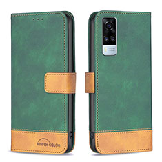 Leather Case Stands Flip Cover Holder B02F for Vivo Y53s 4G Green