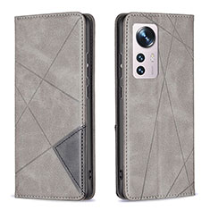 Leather Case Stands Flip Cover Holder B02F for Xiaomi Mi 12 5G Gray