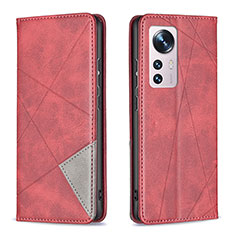Leather Case Stands Flip Cover Holder B02F for Xiaomi Mi 12 Pro 5G Red