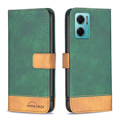 Leather Case Stands Flip Cover Holder B02F for Xiaomi Redmi 10 5G Green