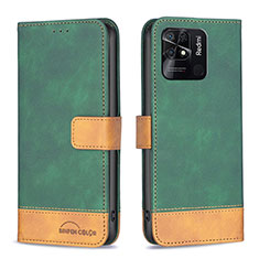 Leather Case Stands Flip Cover Holder B02F for Xiaomi Redmi 10 India Green