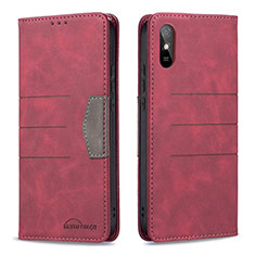 Leather Case Stands Flip Cover Holder B02F for Xiaomi Redmi 9i Red