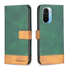 Leather Case Stands Flip Cover Holder B02F for Xiaomi Redmi K40 5G Green