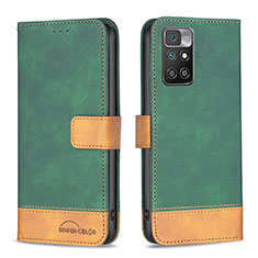 Leather Case Stands Flip Cover Holder B02F for Xiaomi Redmi Note 11 4G (2021) Green