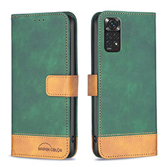 Leather Case Stands Flip Cover Holder B02F for Xiaomi Redmi Note 11 4G (2022) Green