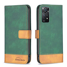 Leather Case Stands Flip Cover Holder B02F for Xiaomi Redmi Note 11 Pro 4G Green