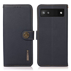 Leather Case Stands Flip Cover Holder B02H for Google Pixel 6a 5G Blue