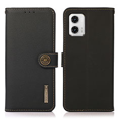 Leather Case Stands Flip Cover Holder B02H for Motorola Moto G73 5G Black