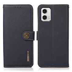 Leather Case Stands Flip Cover Holder B02H for Motorola Moto G73 5G Blue