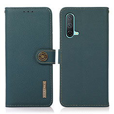 Leather Case Stands Flip Cover Holder B02H for OnePlus Nord CE 5G Green