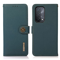 Leather Case Stands Flip Cover Holder B02H for Oppo A74 5G Green