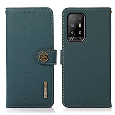 Leather Case Stands Flip Cover Holder B02H for Oppo Reno5 F Green