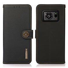 Leather Case Stands Flip Cover Holder B02H for Sharp Aquos R6 Black
