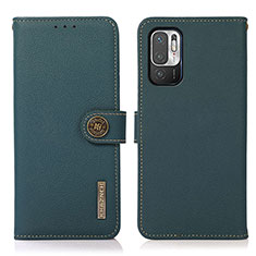 Leather Case Stands Flip Cover Holder B02H for Xiaomi POCO M3 Pro 5G Green