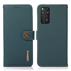 Leather Case Stands Flip Cover Holder B02H for Xiaomi Redmi Note 11 4G (2022) Green