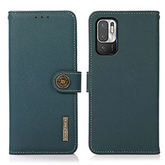 Leather Case Stands Flip Cover Holder B02H for Xiaomi Redmi Note 11 SE 5G Green