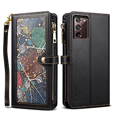 Leather Case Stands Flip Cover Holder B02S for Samsung Galaxy Note 20 5G Black