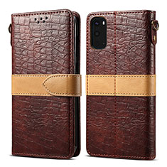 Leather Case Stands Flip Cover Holder B02S for Samsung Galaxy S20 5G Brown