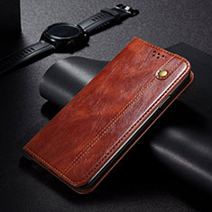 Leather Case Stands Flip Cover Holder B02S for Xiaomi Redmi Note 10 5G Brown
