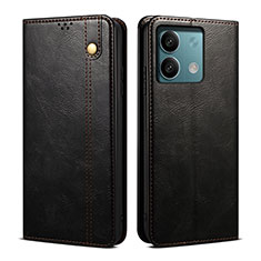 Leather Case Stands Flip Cover Holder B02S for Xiaomi Redmi Note 13 5G Black