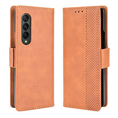 Leather Case Stands Flip Cover Holder B02Y for Samsung Galaxy Z Fold3 5G Brown