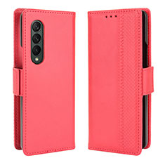 Leather Case Stands Flip Cover Holder B02Y for Samsung Galaxy Z Fold3 5G Red