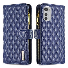 Leather Case Stands Flip Cover Holder B03F for Motorola Moto E32s Blue