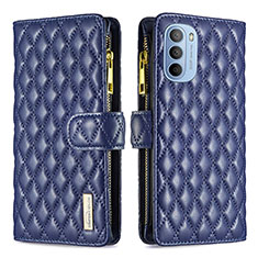 Leather Case Stands Flip Cover Holder B03F for Motorola Moto G31 Blue