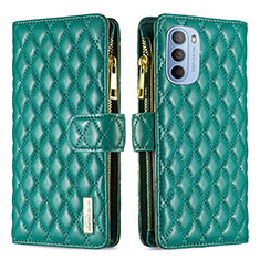 Leather Case Stands Flip Cover Holder B03F for Motorola Moto G31 Green