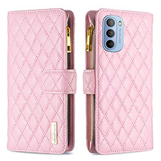 Leather Case Stands Flip Cover Holder B03F for Motorola Moto G31 Pink