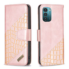 Leather Case Stands Flip Cover Holder B03F for Nokia G21 Rose Gold