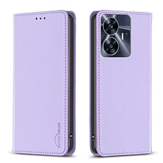 Leather Case Stands Flip Cover Holder B03F for Realme C55 Clove Purple