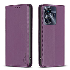 Leather Case Stands Flip Cover Holder B03F for Realme C55 Purple