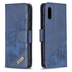 Leather Case Stands Flip Cover Holder B03F for Samsung Galaxy A02 Blue