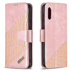 Leather Case Stands Flip Cover Holder B03F for Samsung Galaxy A02 Rose Gold