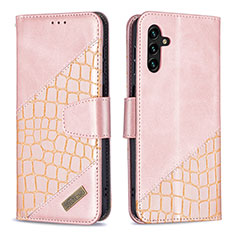 Leather Case Stands Flip Cover Holder B03F for Samsung Galaxy A04s Rose Gold