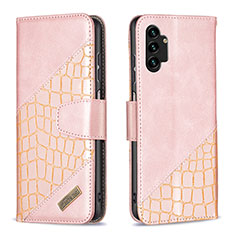 Leather Case Stands Flip Cover Holder B03F for Samsung Galaxy A13 4G Rose Gold