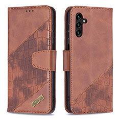 Leather Case Stands Flip Cover Holder B03F for Samsung Galaxy A13 5G Brown