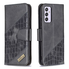 Leather Case Stands Flip Cover Holder B03F for Samsung Galaxy A24 4G Black