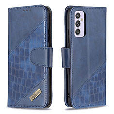 Leather Case Stands Flip Cover Holder B03F for Samsung Galaxy A24 4G Blue