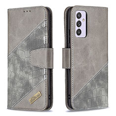 Leather Case Stands Flip Cover Holder B03F for Samsung Galaxy A34 5G Dark Gray