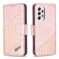 Leather Case Stands Flip Cover Holder B03F for Samsung Galaxy A53 5G Rose Gold