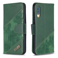 Leather Case Stands Flip Cover Holder B03F for Samsung Galaxy A70 Green