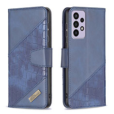 Leather Case Stands Flip Cover Holder B03F for Samsung Galaxy A73 5G Blue