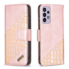 Leather Case Stands Flip Cover Holder B03F for Samsung Galaxy A73 5G Rose Gold