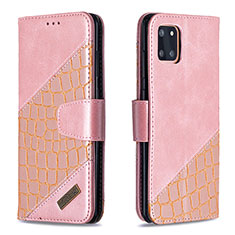 Leather Case Stands Flip Cover Holder B03F for Samsung Galaxy A81 Rose Gold