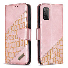 Leather Case Stands Flip Cover Holder B03F for Samsung Galaxy F02S SM-E025F Rose Gold